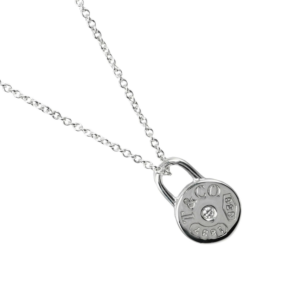 Tiffany Co Round Lock Necklace Sterling Silver Diamond